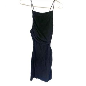 NWT Zara Black Body Con Mini Dress high neckline open back, textured Dress Sz XS